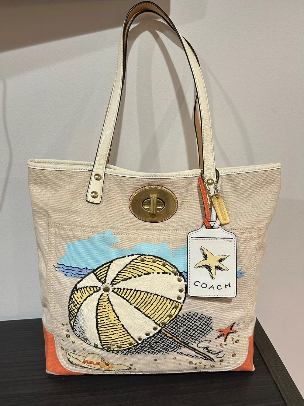 Coach Pierre Le-Tan Beach Umbrella Canvas Tote (Style# 14962) limited-edition